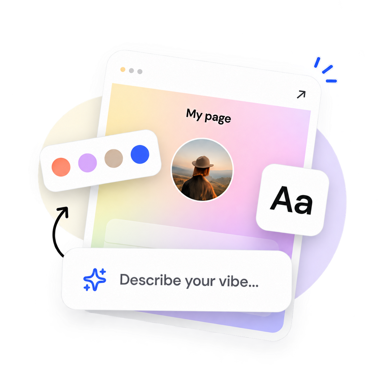 A personalized page with color choices, typography, and an AI style prompt.